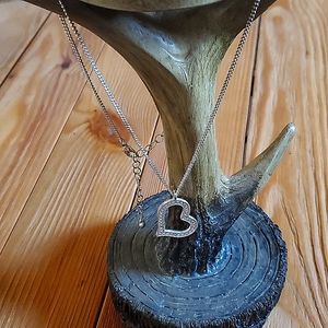 Silver rhinestone heart necklace